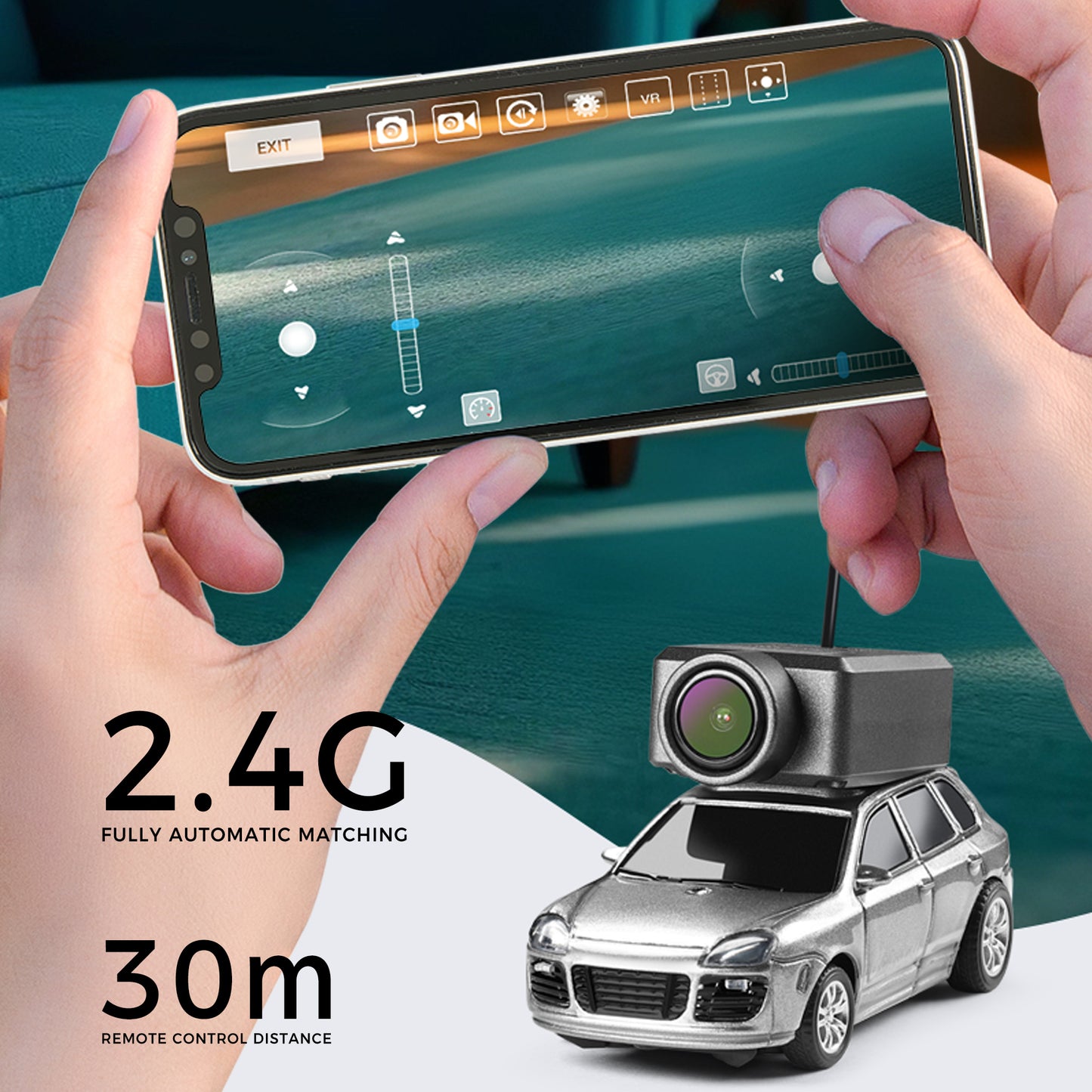 FPV RC Car, 1/64 Mini Remote Control Drift Car with HD Camera for Adult-Silver