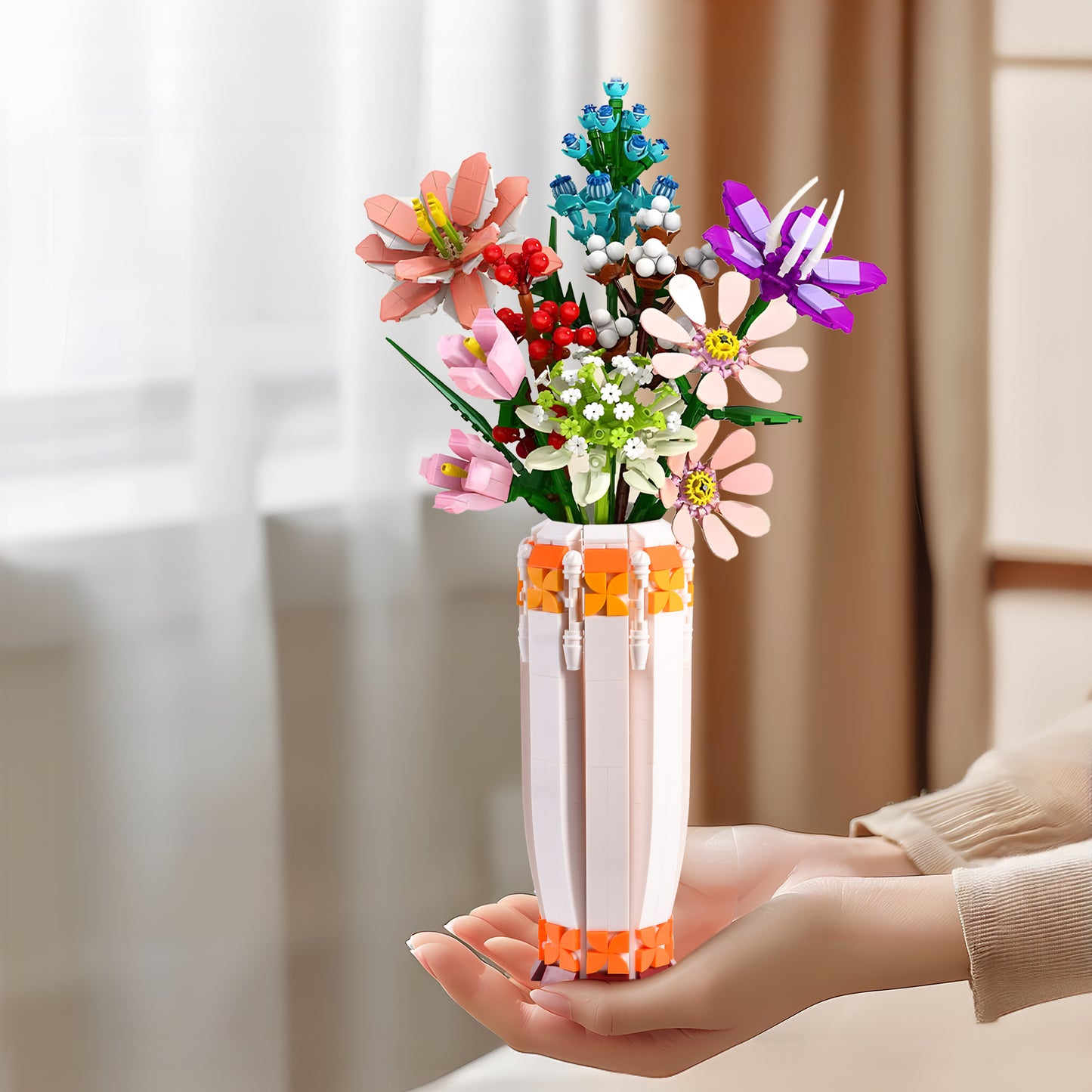Orange Flower Vase Building Block Set