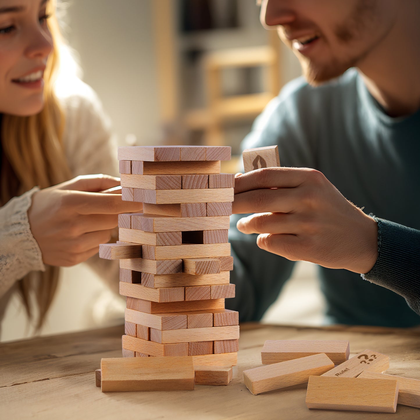 Fun Stacking Block Tower Game, Romantic Couples' Game Wooden Toy for Date Night-48pcs