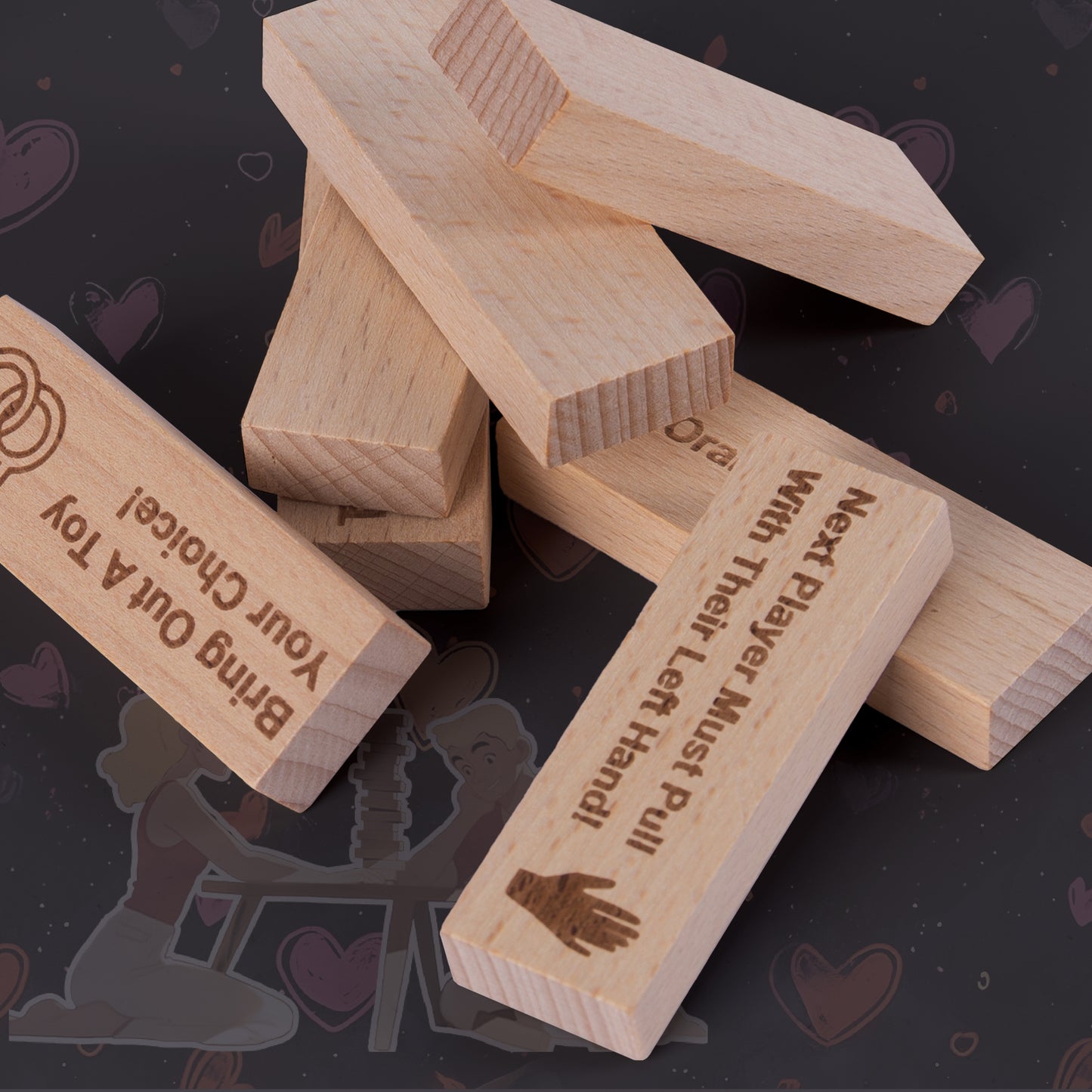 Fun Stacking Block Tower Game, Romantic Couples' Game Wooden Toy for Date Night-48pcs